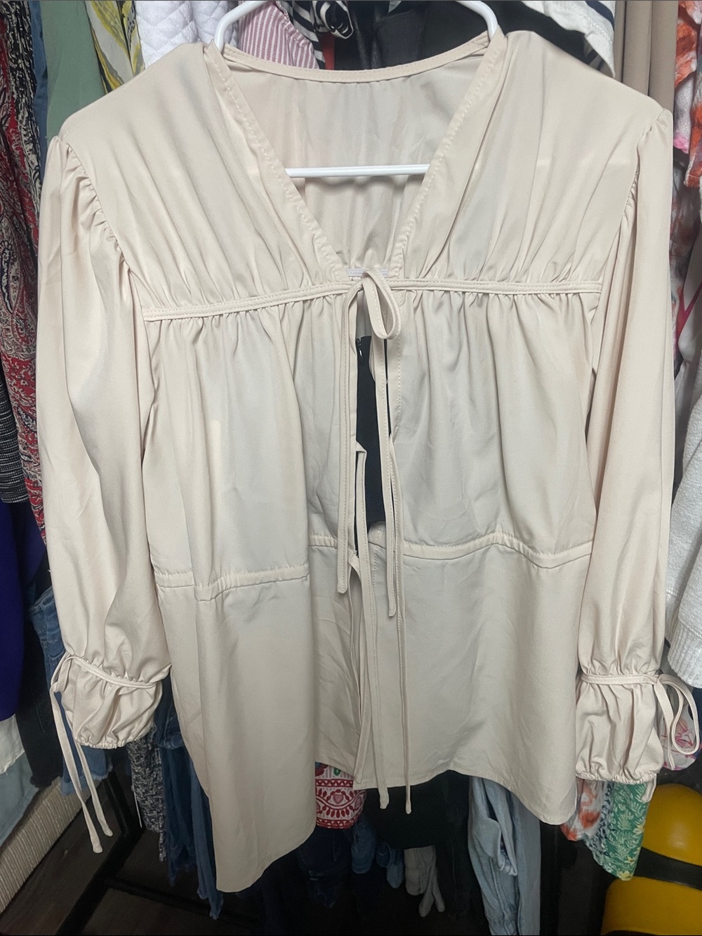 Women's Cream Tie-Front Blouse - Unbranded Oversized XS